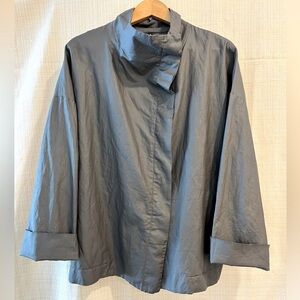 Peter O. Mahler High Collar Minimalist Cropped Utility Jacket Trench Coat